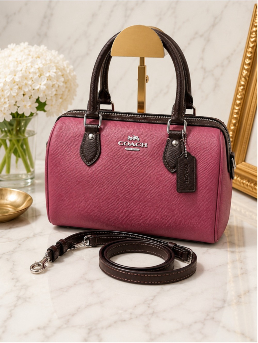 NEW Coach Rowan Satchel Light Raspberry Multi Crossgrain Leather CH317 | NWOT - Picture 2 of 8
